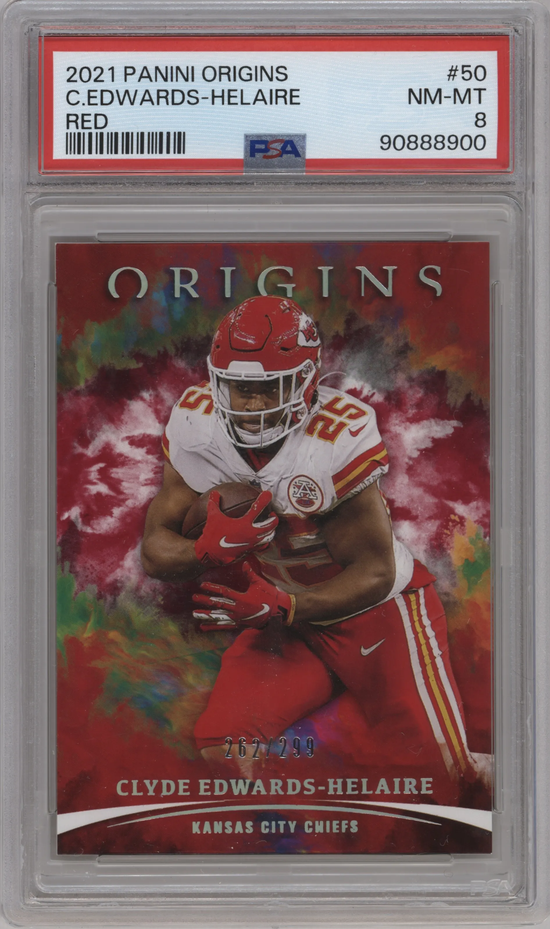 2021 Panini Origins Clyde Edwards-Helaire Red #50 PSA 8
