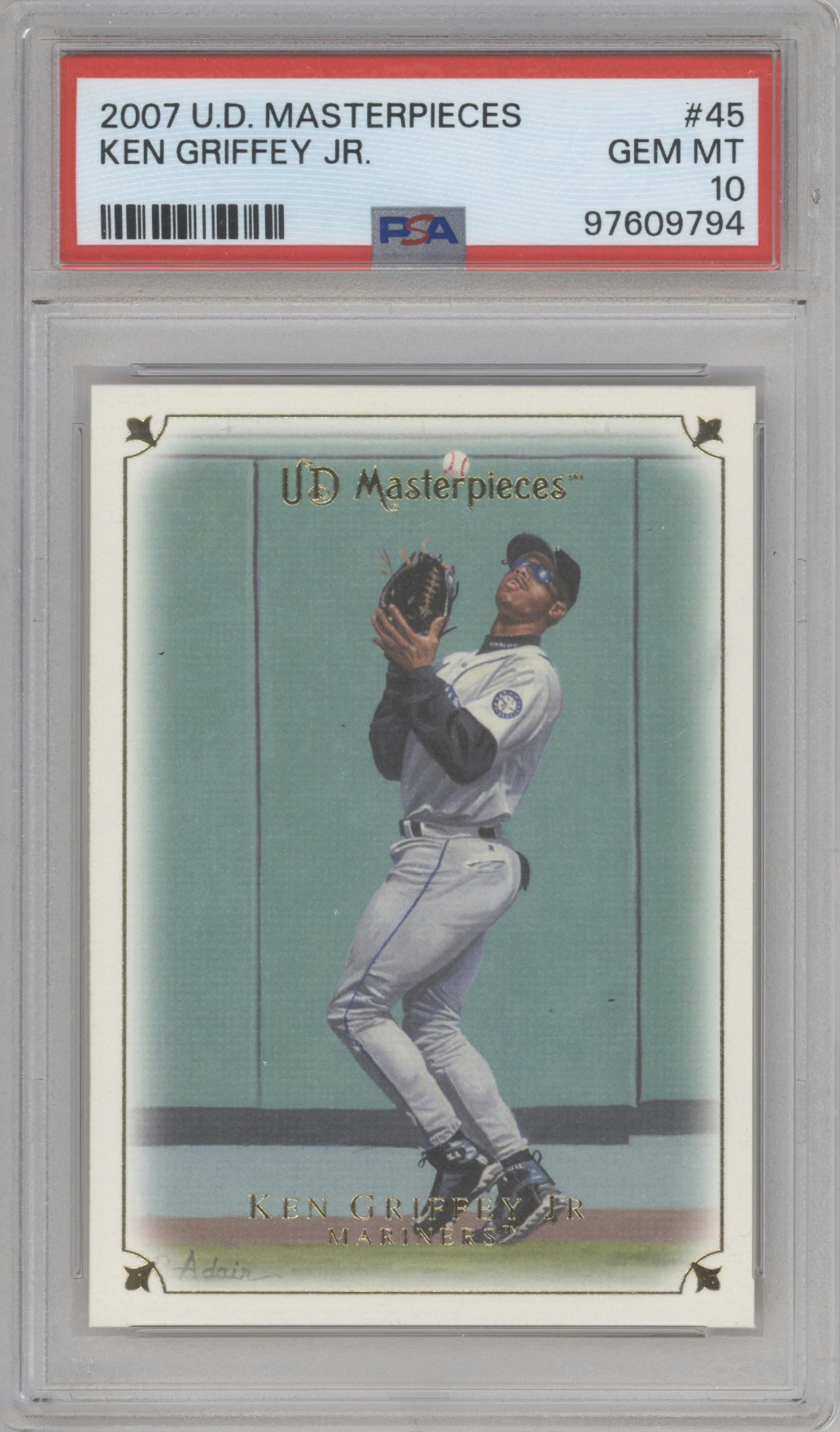 Ken Griffey Jr. from the 2007 Upper Deck Masterpieces set graded by PSA and given an overall grade of 10.