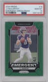 J.J. McCarthy from the 2024 Panini Prizm set featuring a Green Prizm parallel graded by PSA and given an overall grade of 10.