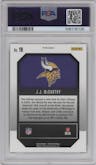 J.J. McCarthy from the 2024 Panini Prizm set featuring a Green Prizm parallel graded by PSA and given an overall grade of 10.
