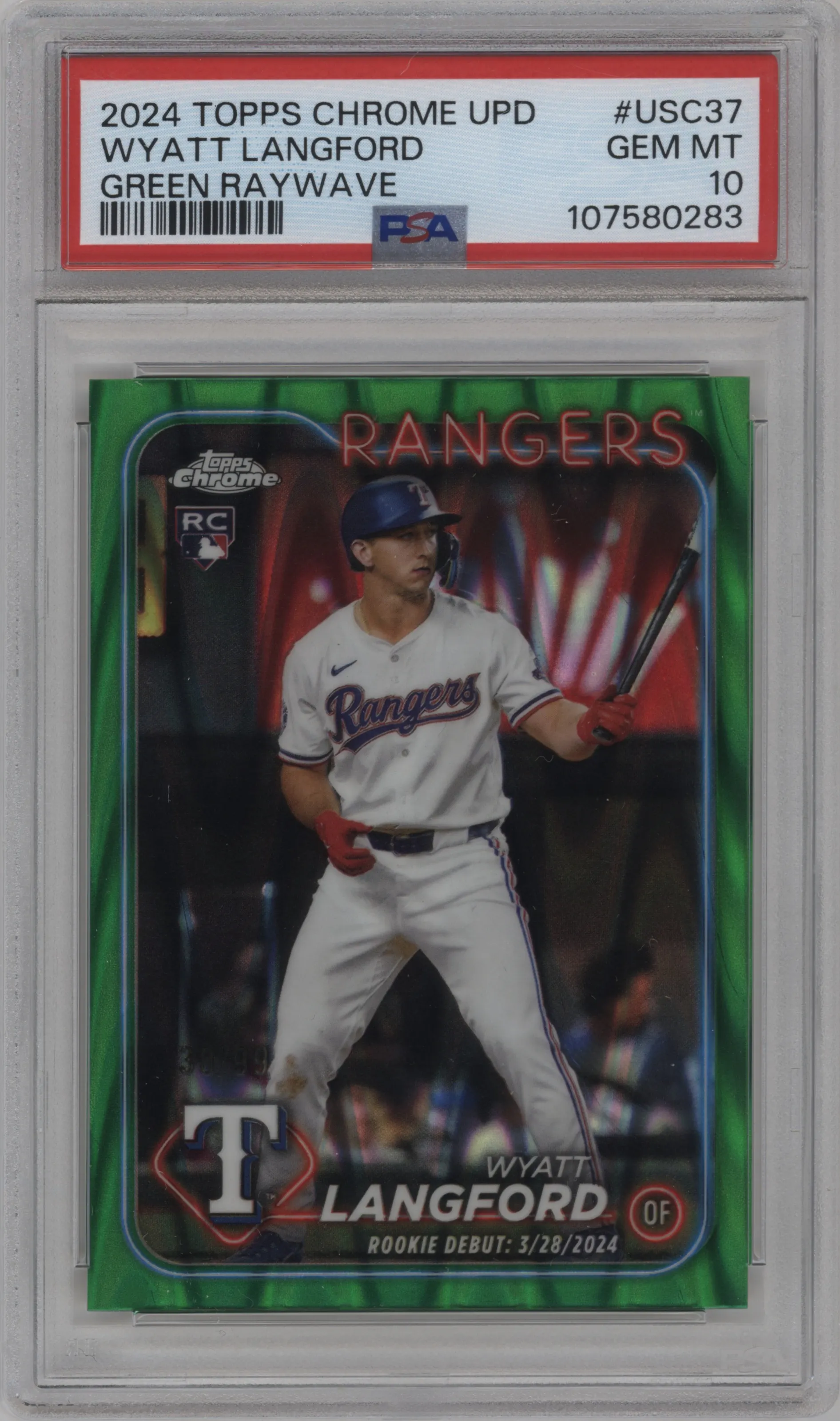 2024 Topps Chrome Update Wyatt Langford Green RayWave Refractors #USC37 PSA 10