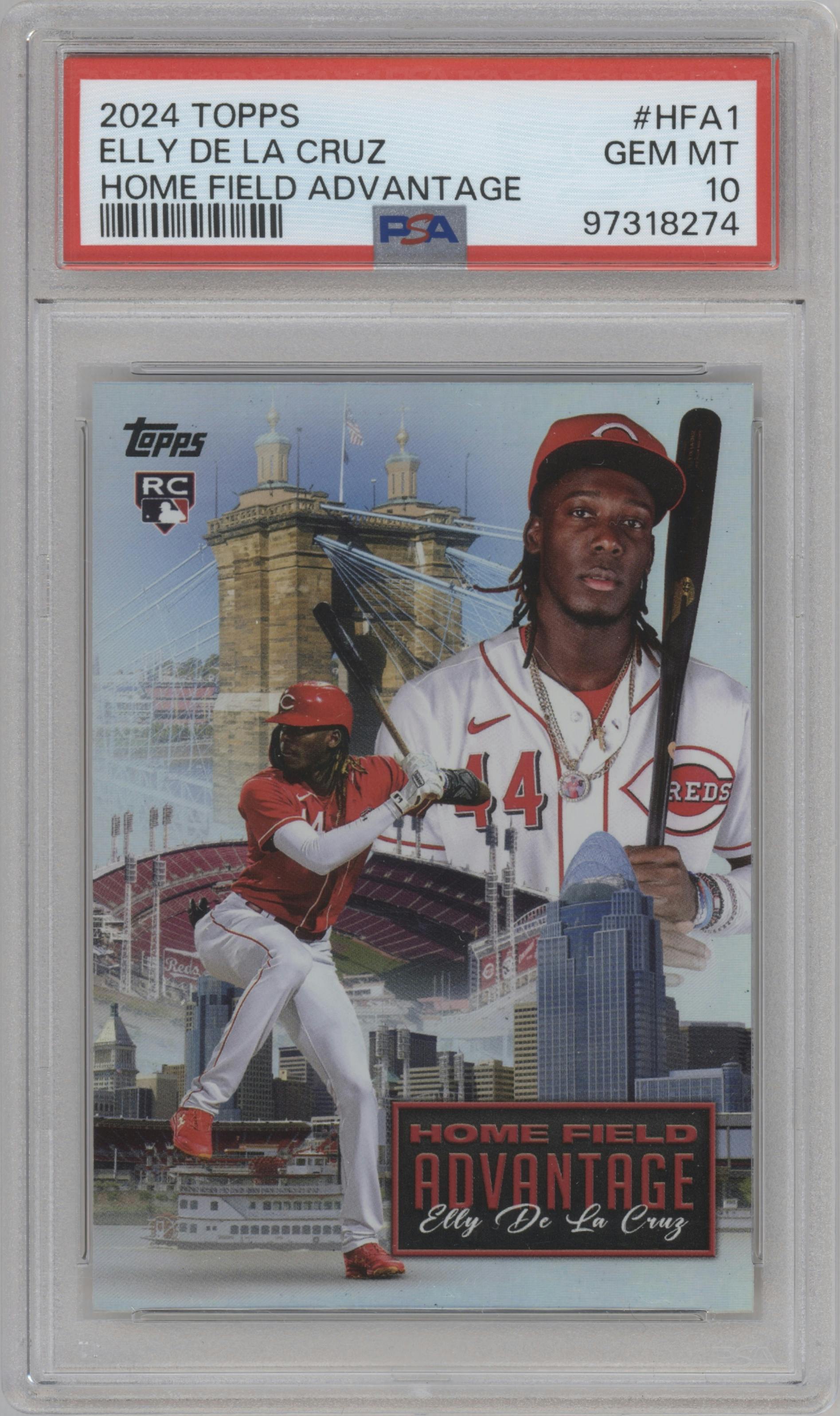 Elly De La Cruz from the 2024 Topps  set graded by PSA and given an overall grade of 10.