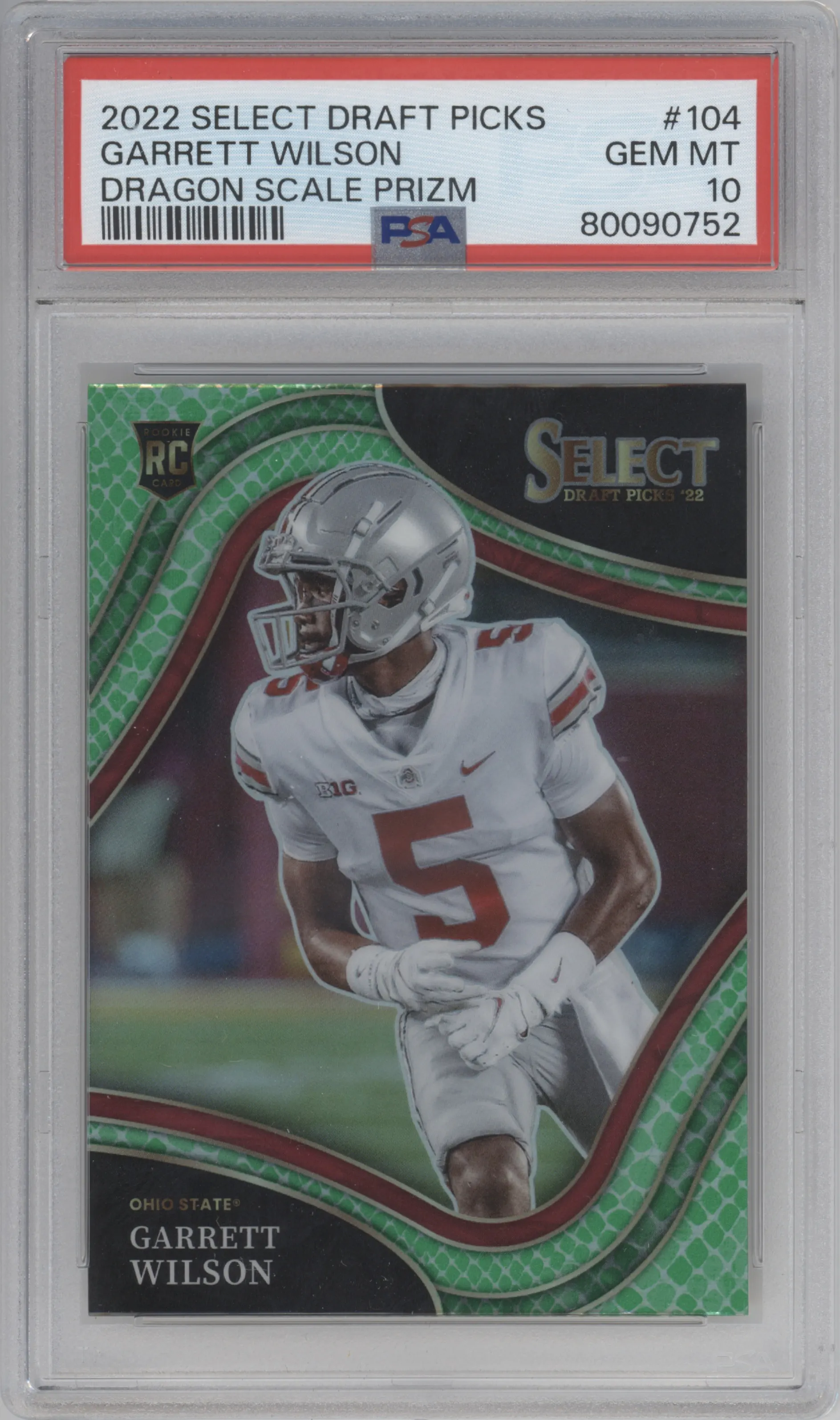 2022 Panini Select Draft Picks Field Lvl. Garrett Wilson Dragon Scale Prizm #104 PSA 10
