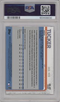 Kyle Tucker from the 2019 Topps Chrome set featuring a Refractor parallel graded by PSA and given an overall grade of 9.