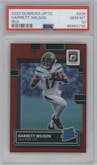 Garrett Wilson from the 2022 Panini Donruss Optic set featuring a Red parallel graded by PSA and given an overall grade of 10.