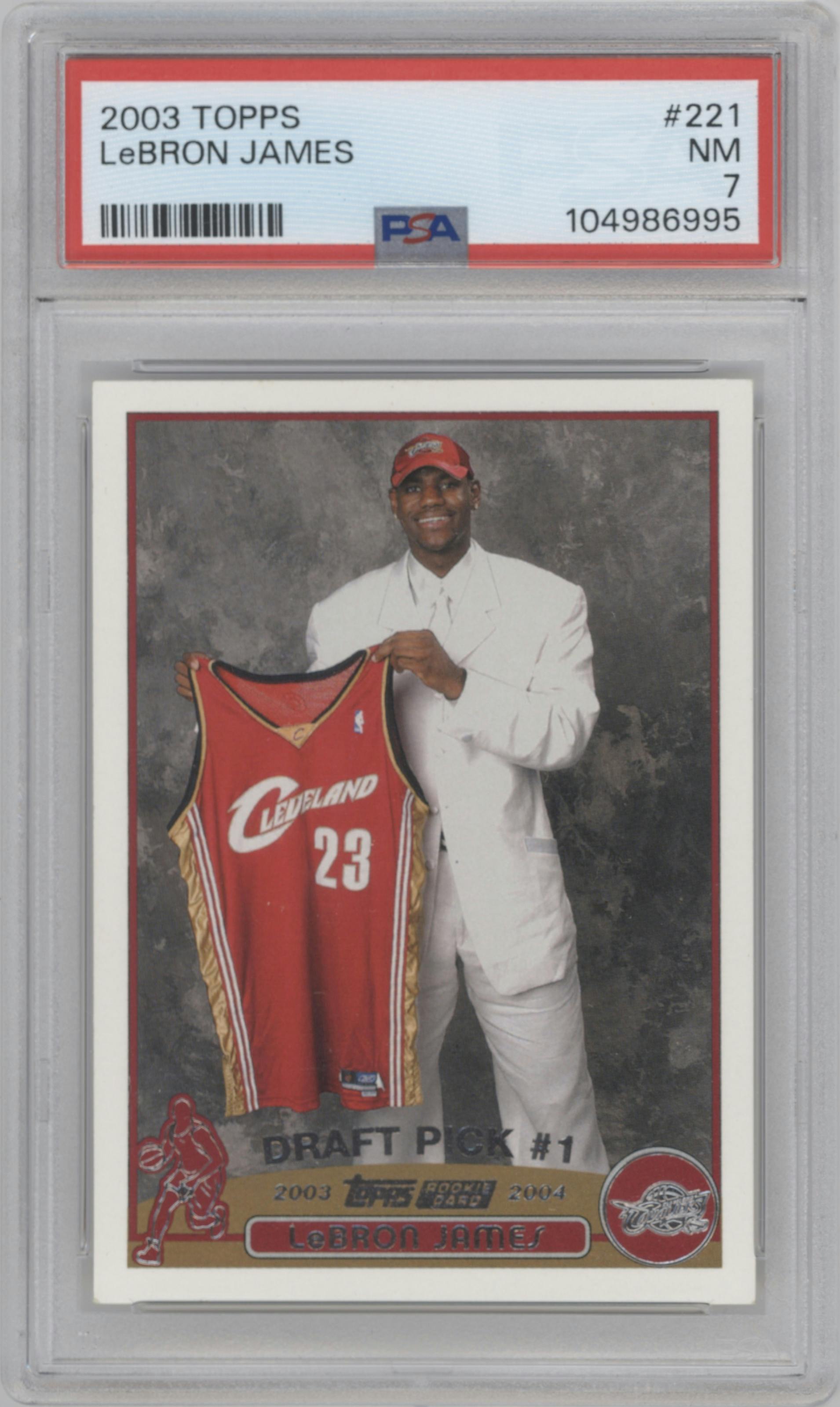 LeBron James from the 2003-04 Topps set graded by PSA and given an overall grade of 7.