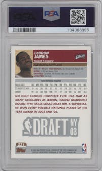 LeBron James from the 2003-04 Topps set graded by PSA and given an overall grade of 7.