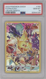 Pikachu  from the 2023 Pokemon SWSH set graded by PSA and given an overall grade of 10.