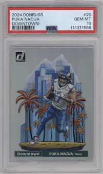 Puka Nacua from the 2024 Donruss set graded by PSA and given an overall grade of 10.