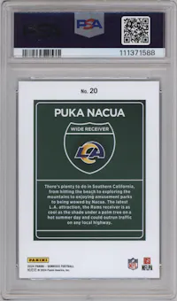 Puka Nacua from the 2024 Donruss set graded by PSA and given an overall grade of 10.