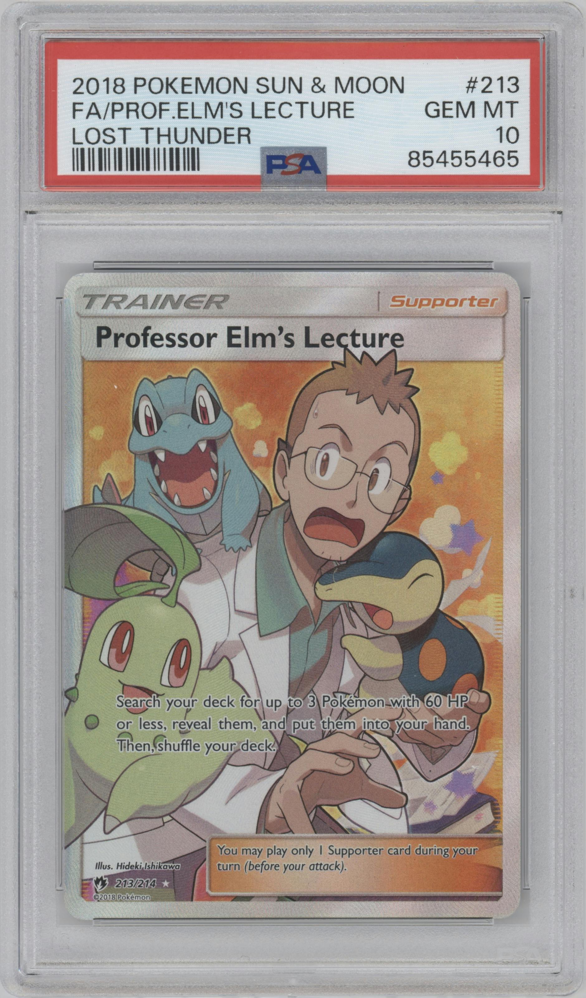 Professor Elm's Lecture from the 2018 Pokemon S&M  set graded by PSA and given an overall grade of 10.
