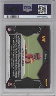 Jayden Daniels from the 2024 Panini Mosaic set featuring a Green Mosaic parallel graded by PSA and given an overall grade of 10.