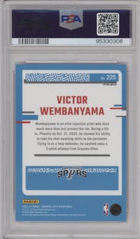 Victor Wembanyama from the 2023-24 Donruss Optic set featuring a Hyper Pink parallel graded by PSA and given an overall grade of 10.