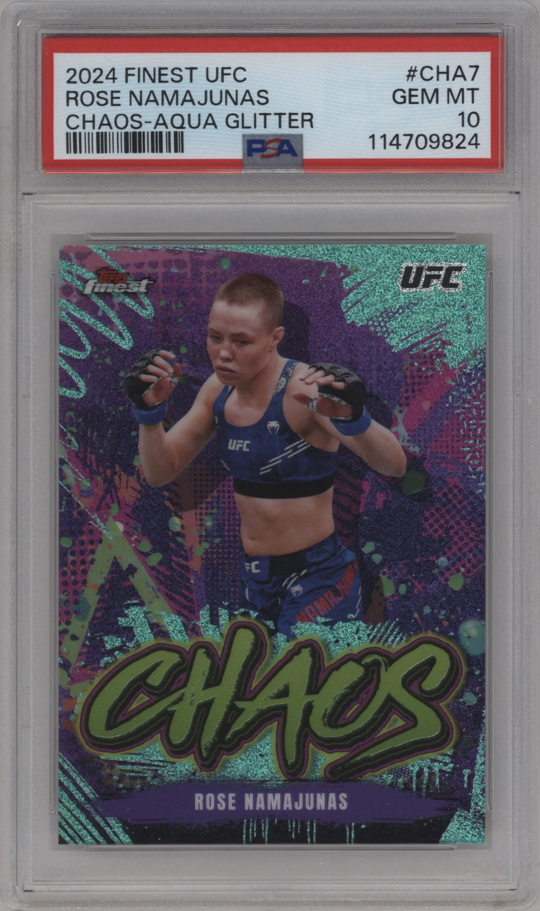 2024 Topps Finest UFC Chaos Rose Namajunas Aqua Glitter Refractor #CHA-7 PSA 10