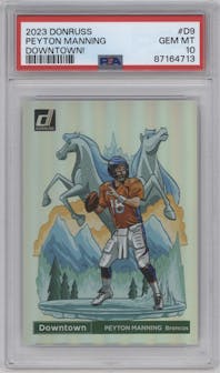 Peyton Manning from the 2023 Panini Donruss set graded by PSA and given an overall grade of 10.