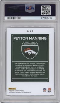 Peyton Manning from the 2023 Panini Donruss set graded by PSA and given an overall grade of 10.