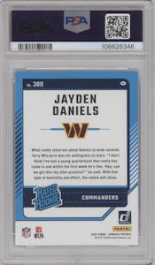 Jayden Daniels from the 2024 Donruss set graded by PSA and given an overall grade of 10.