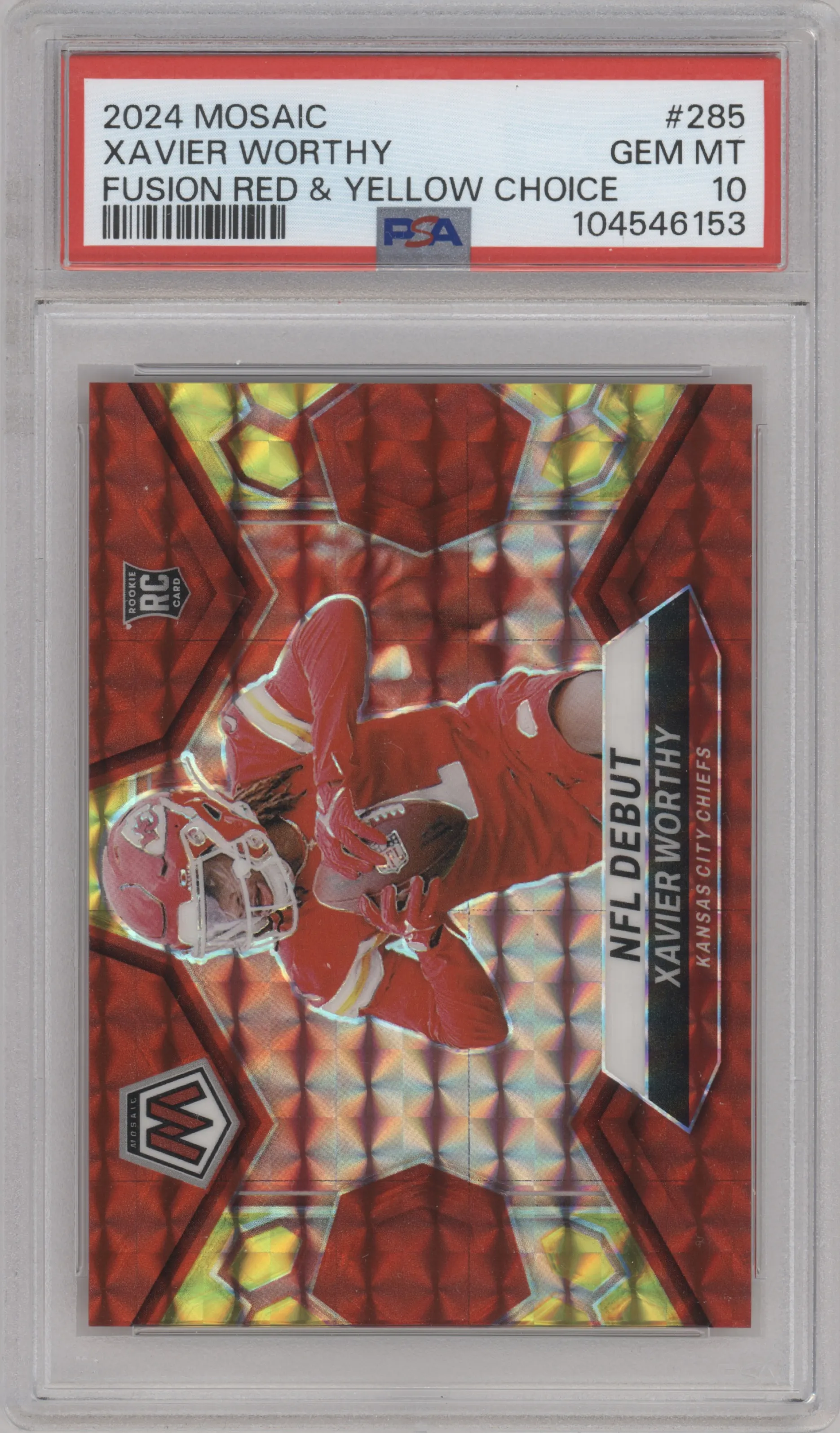 2024 Panini Mosaic Xavier Worthy Choice Red/Yellow Fusion PSA 10