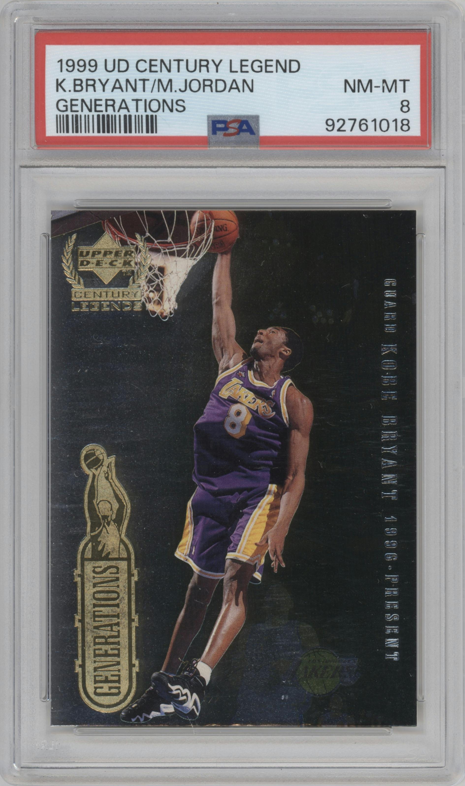 Kobe Bryant / Michael Jordan from the 1998-99 Upper Deck Century Legends set graded by PSA and given an overall grade of 8.