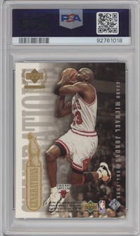 Kobe Bryant / Michael Jordan from the 1998-99 Upper Deck Century Legends set graded by PSA and given an overall grade of 8.