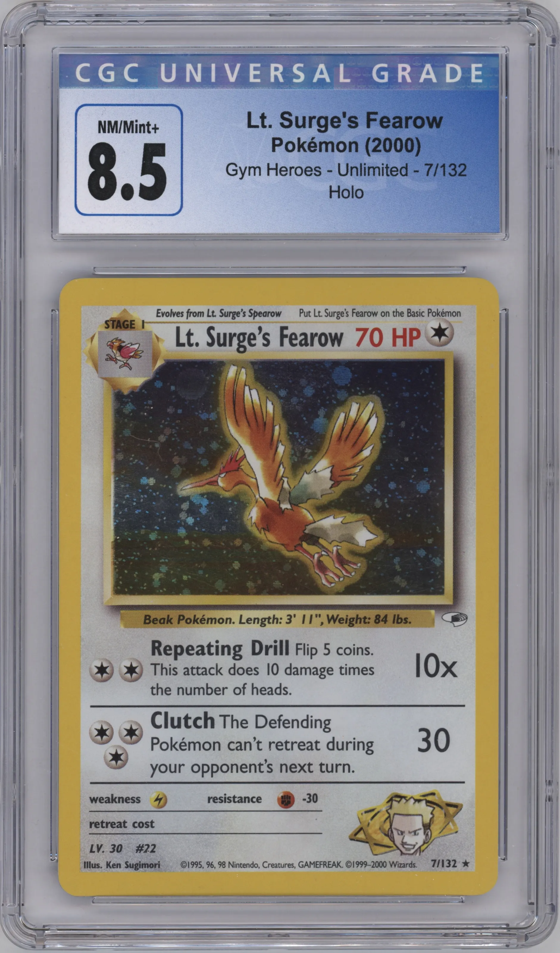 2000 Pokemon GH Gym Heroes Lt. Surge's Fearow #7 CGC 8.5