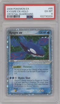 Kyogre ex from the 2006 Pokemon EX set graded by PSA and given an overall grade of 6.