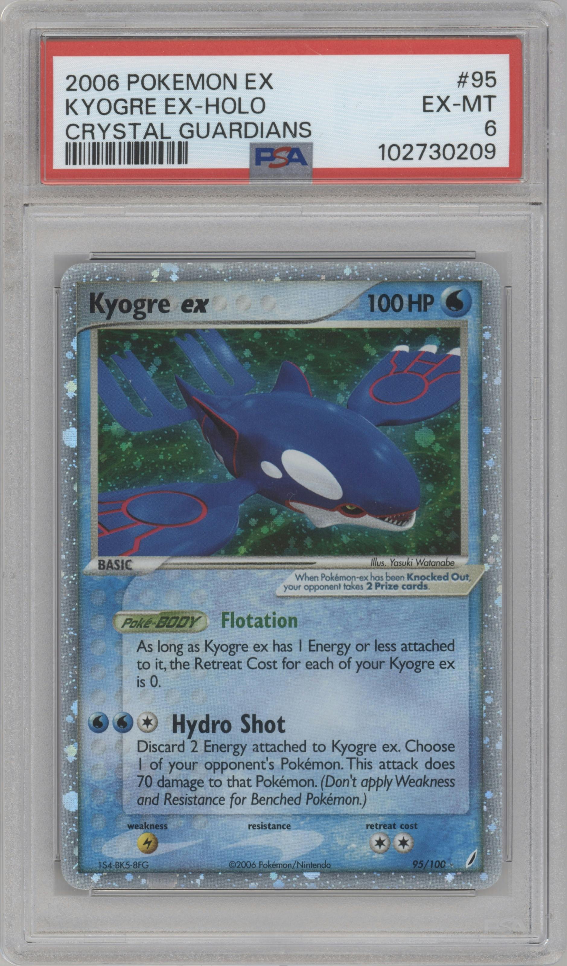 Kyogre ex from the 2006 Pokemon EX set graded by PSA and given an overall grade of 6.