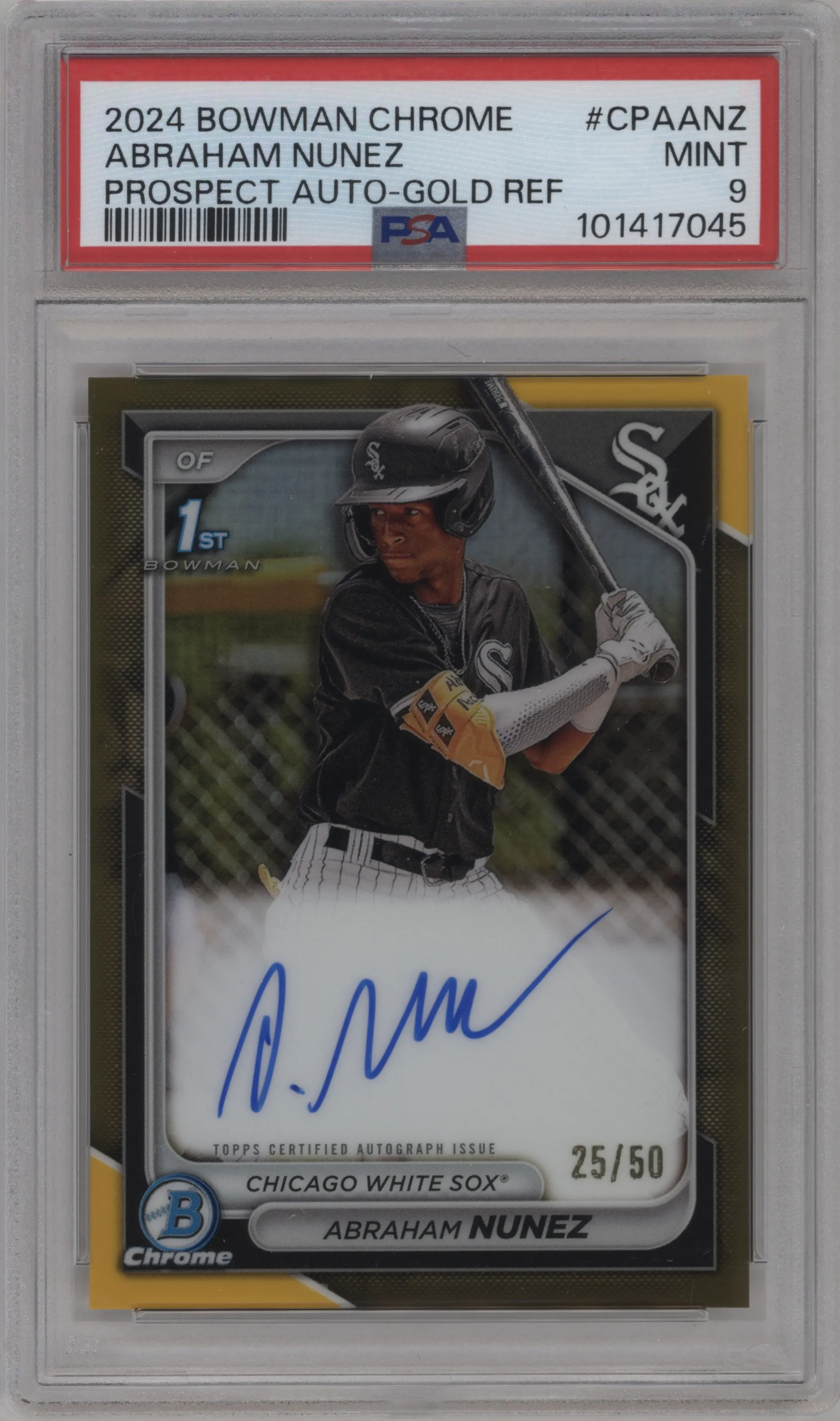 2024 Bowman Chrome Chr.Pros.Auto Abraham Nunez Gold Refractor PSA 9