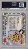Electabuzz from the 2000 Topps Pokemon TV set featuring a Foil parallel graded by PSA and given an overall grade of 8.