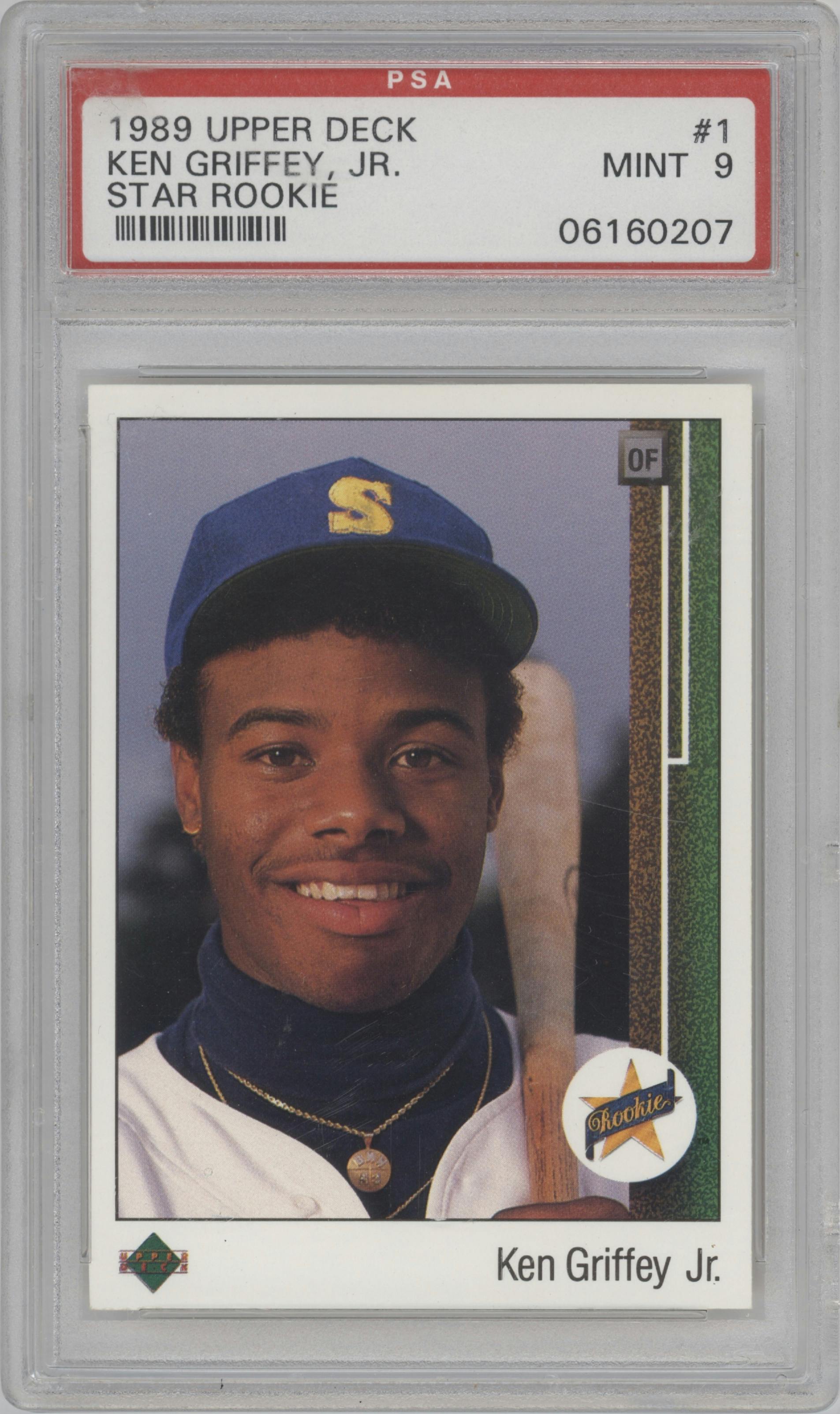 Ken Griffey Jr. from the 1989 Upper Deck set graded by PSA and given an overall grade of 9.