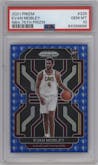 Evan Mobley from the 2021-22 Panini Prizm  set featuring a Blue NBA 75th Prizm parallel graded by PSA and given an overall grade of 10.