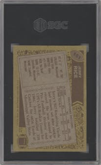 Jerry Rice from the 1986 Topps set graded by SGC and given an overall grade of 6.