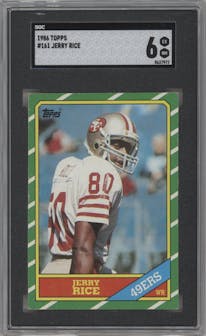 Jerry Rice from the 1986 Topps set graded by SGC and given an overall grade of 6.