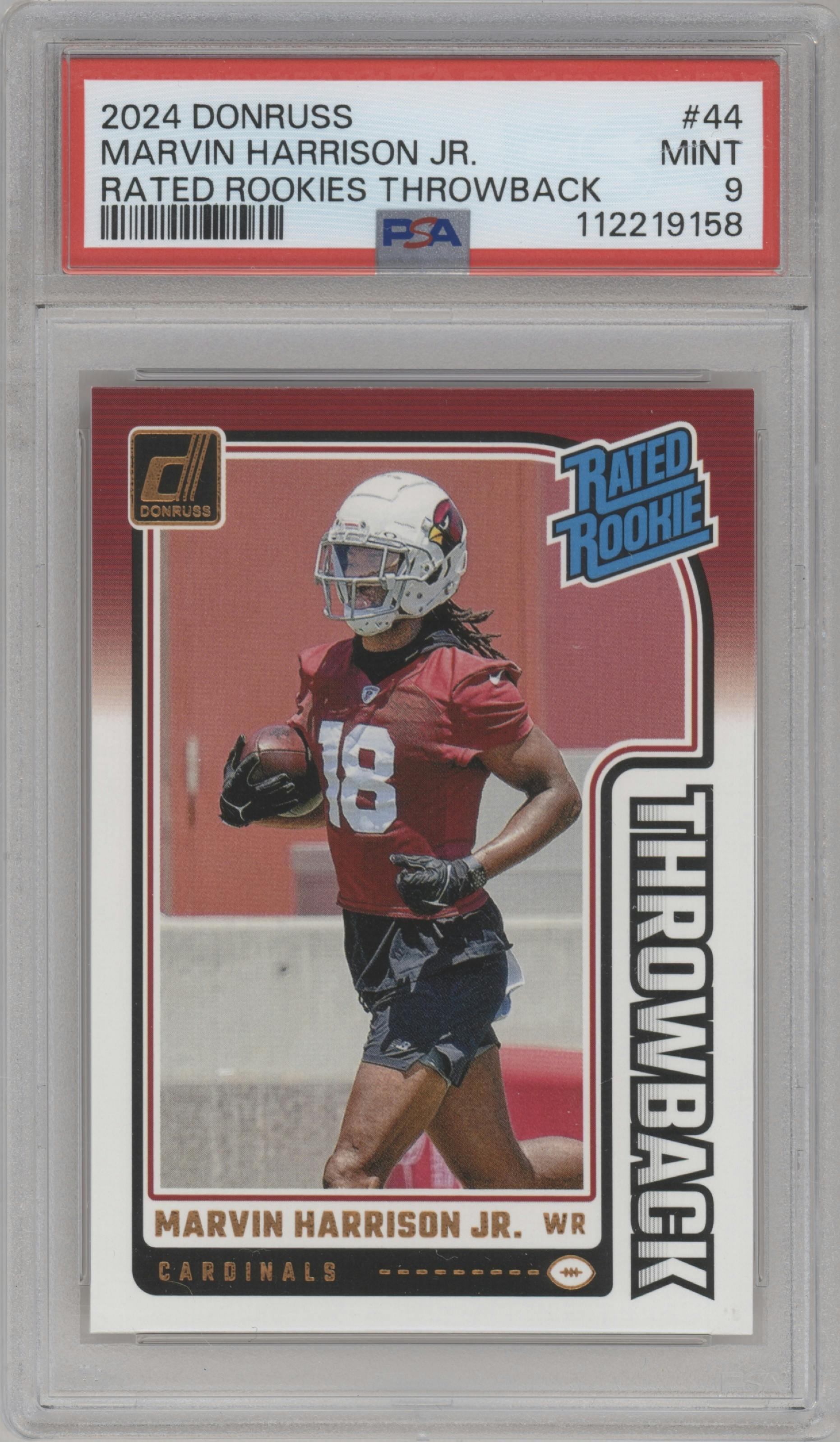 Marvin Harrison Jr. from the 2024 Donruss set graded by PSA and given an overall grade of 9.