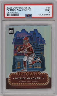 Patrick Mahomes II from the 2024 Donruss Optic set graded by PSA and given an overall grade of 9.