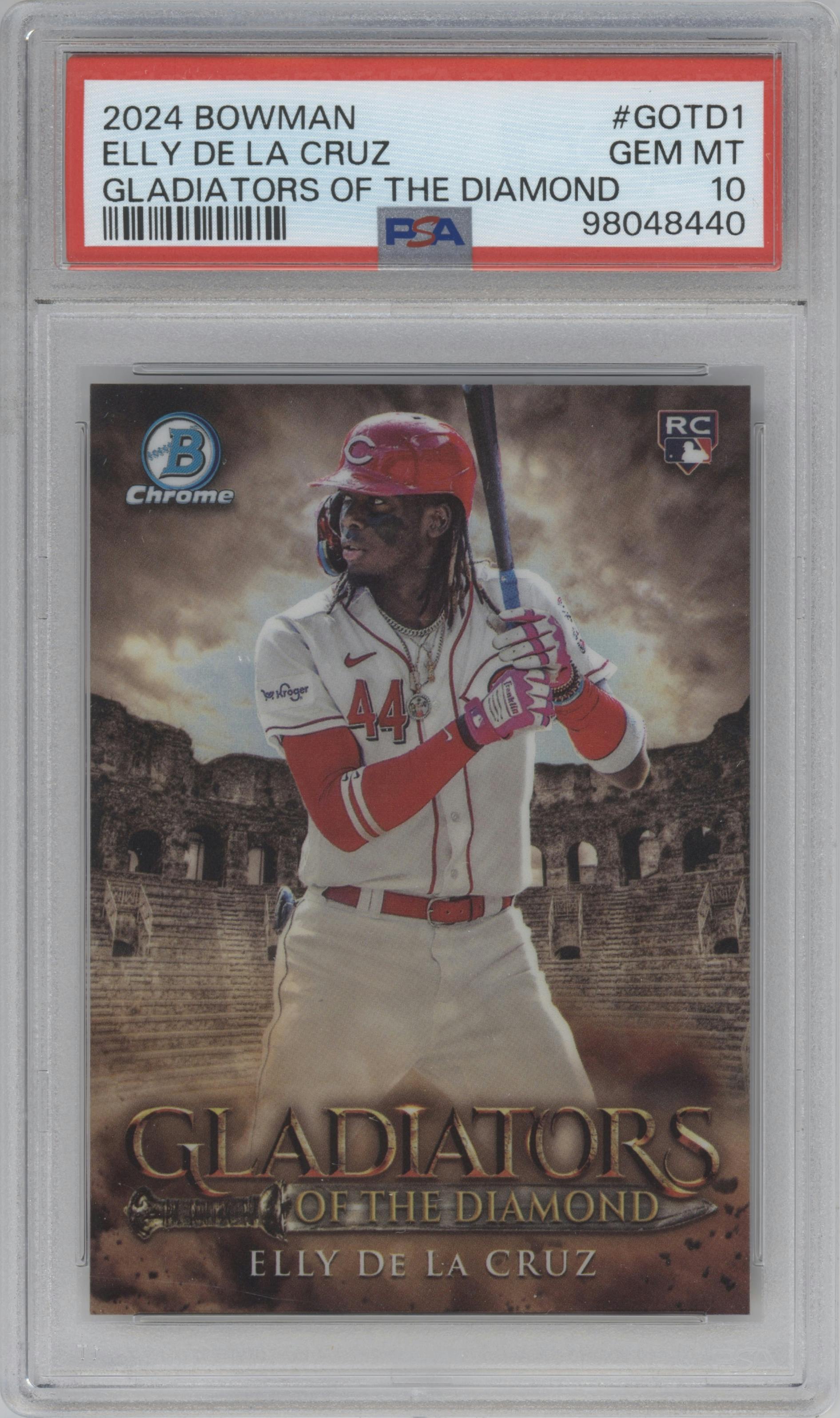 Elly De La Cruz from the 2024 Bowman set graded by PSA and given an overall grade of 10.
