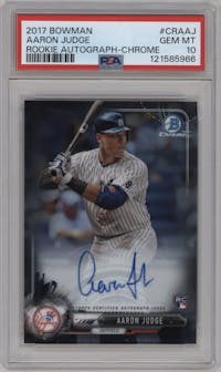 Aaron Judge from the 2017 Bowman set graded by PSA and given an overall grade of 10.