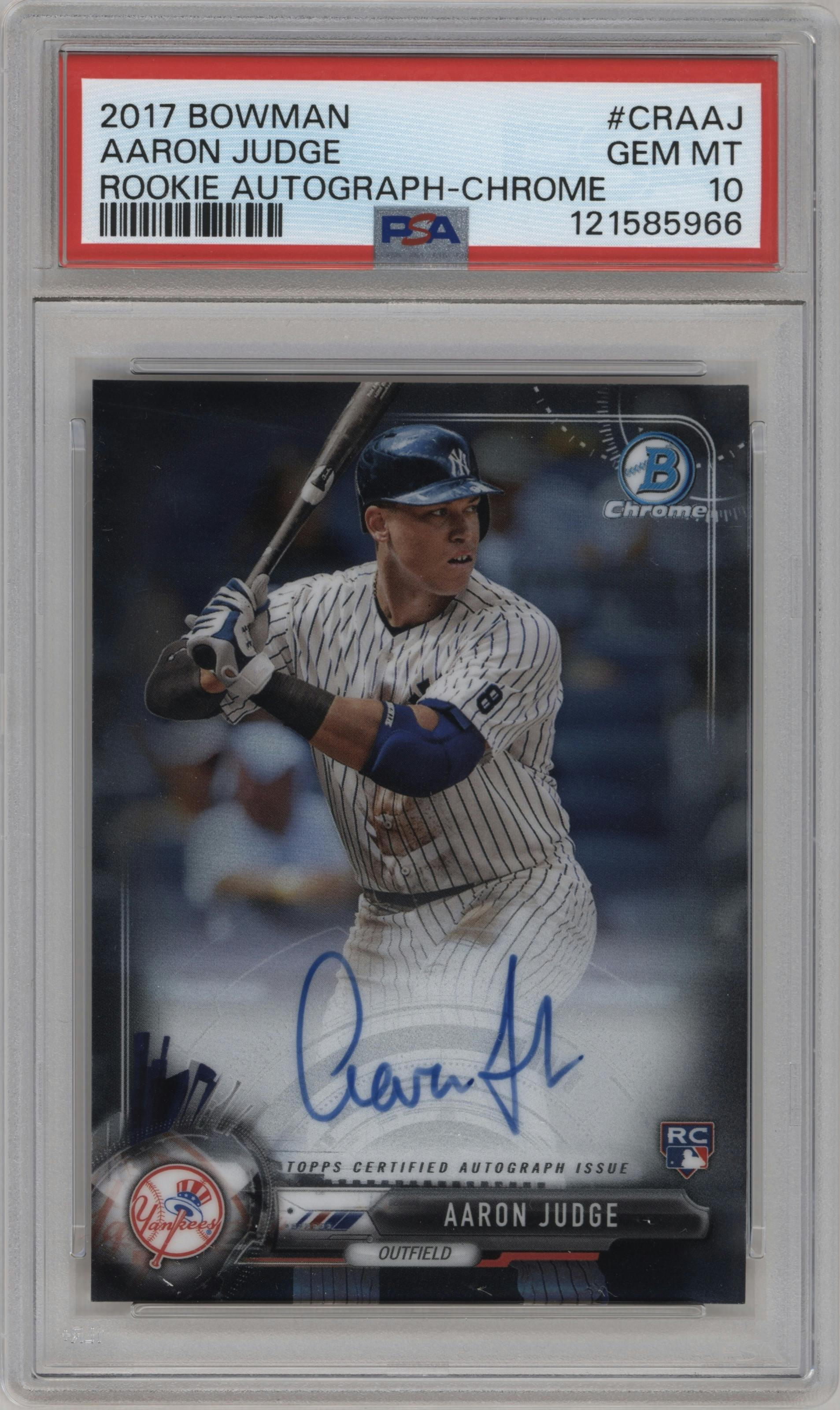 Aaron Judge from the 2017 Bowman set graded by PSA and given an overall grade of 10.
