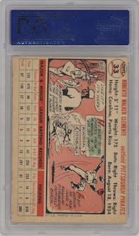 Roberto Clemente from the 1956 Topps set graded by PSA and given an overall grade of 6.