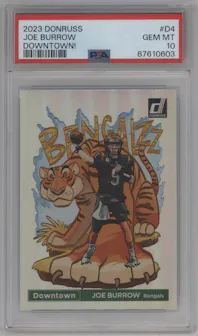 Joe Burrow from the 2023 Panini Donruss set graded by PSA and given an overall grade of 10.