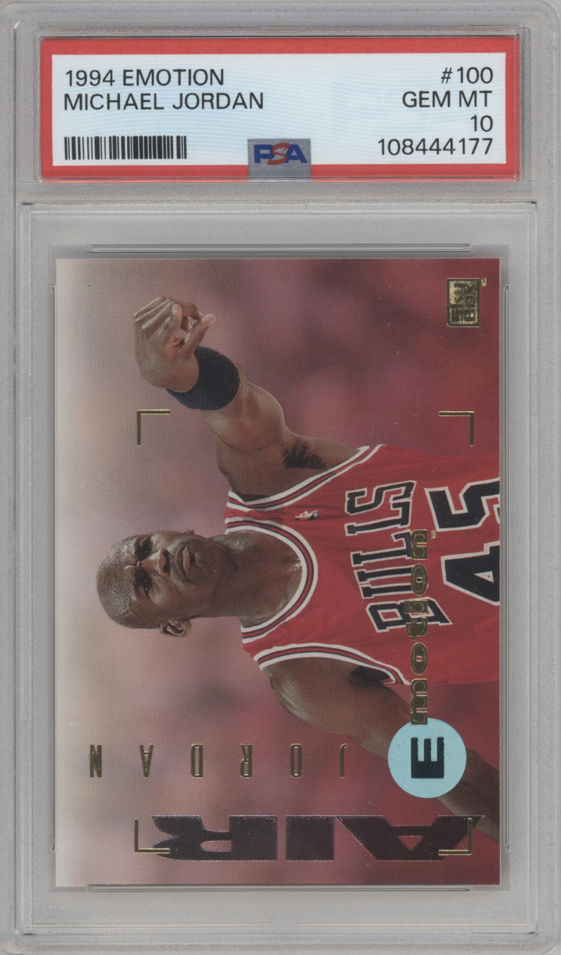 Michael Jordan from the 1994-95 Skybox E-Motion set graded by PSA and given an overall grade of 10.