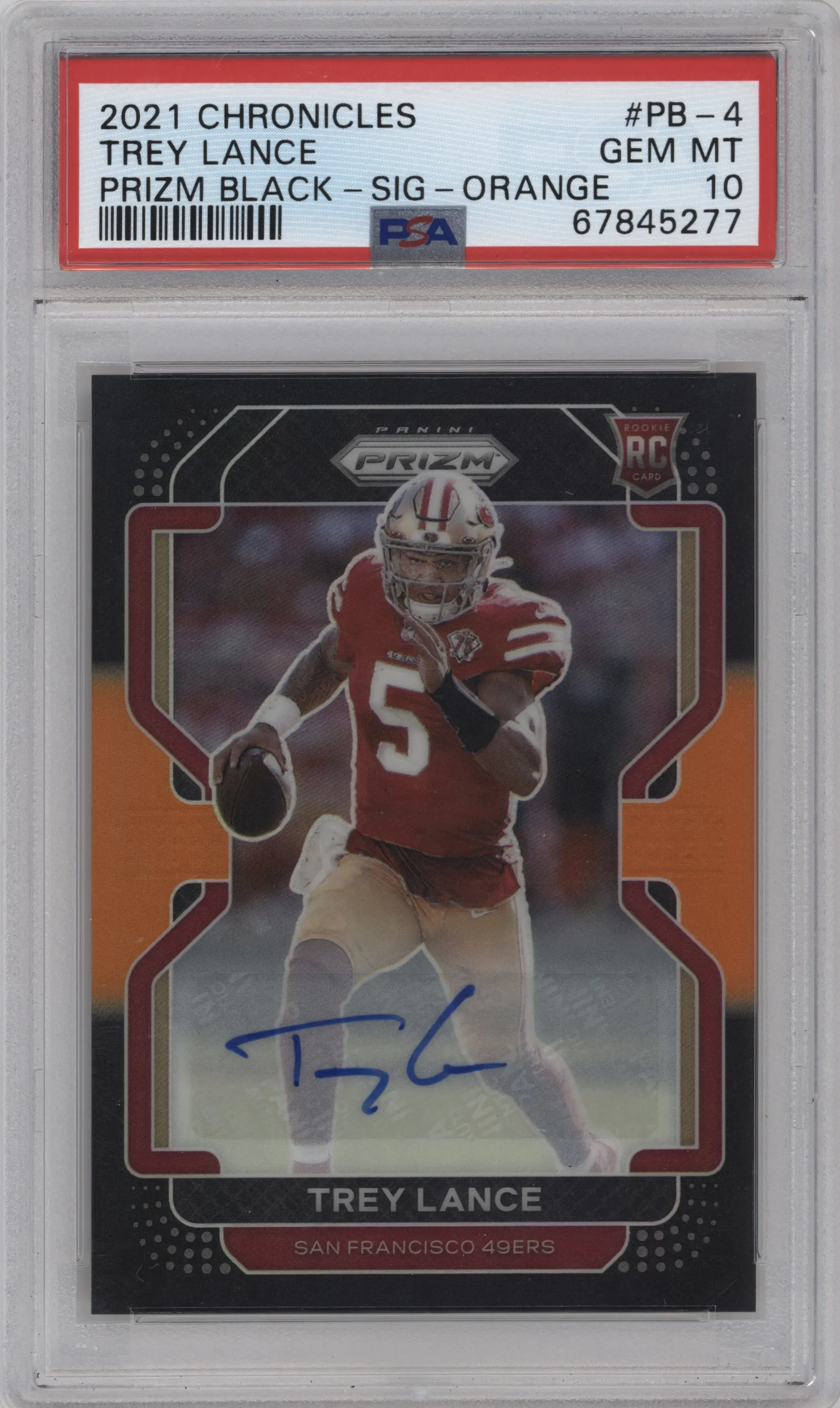 2021 Panini Chronicles Prizm Black Sig. Trey Lance Orange #PB-4 PSA 10
