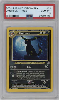 Umbreon from the 2001 Pokemon Neo Genesis set graded by PSA and given an overall grade of 10.