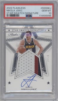 Nikola Jokic from the 2022-23 Panini Flawless set graded by PSA and given an overall grade of 10.