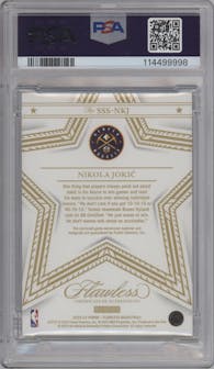 Nikola Jokic from the 2022-23 Panini Flawless set graded by PSA and given an overall grade of 10.