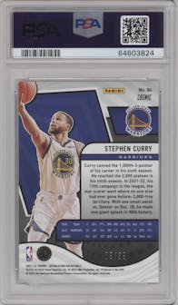 Stephen Curry from the 2021-22 Panini Revolution  set featuring a Cosmic parallel graded by PSA and given an overall grade of 9.
