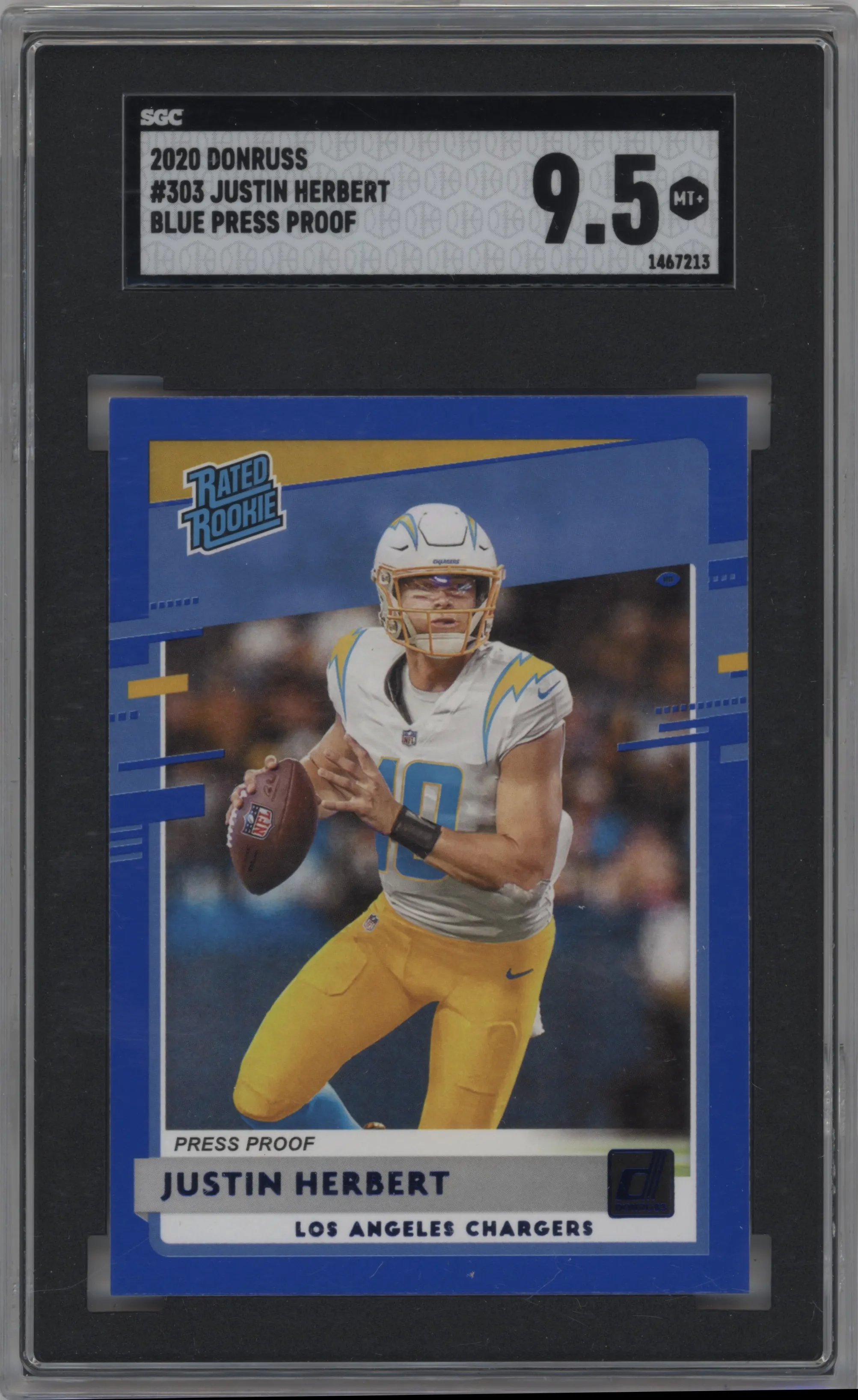 2020 Panini Donruss Rated Rookie Justin Herbert Press Proof Blue #303 SGC 9.5