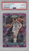 LaMelo Ball from the 2020-21 Panini Prizm set featuring a Purple Ice parallel graded by PSA and given an overall grade of 10.