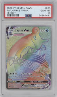 Lapras VMAX from the 2020 Pokemon SWSH set graded by PSA and given an overall grade of 10.