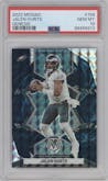 Jalen Hurts  from the 2022 Panini Mosaic set featuring a Genesis parallel graded by PSA and given an overall grade of 10.